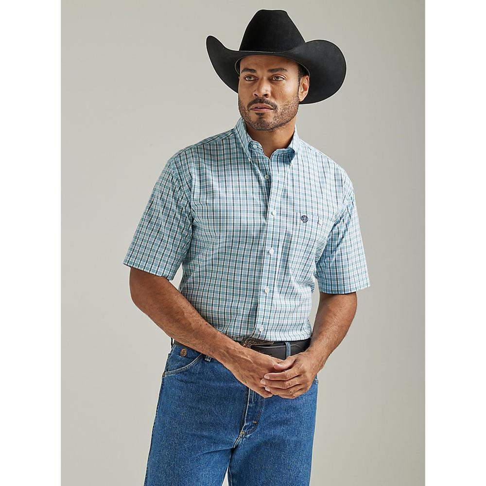 Wrangler Men - George Strait Button Down (Cerulean Plaid) 112352738