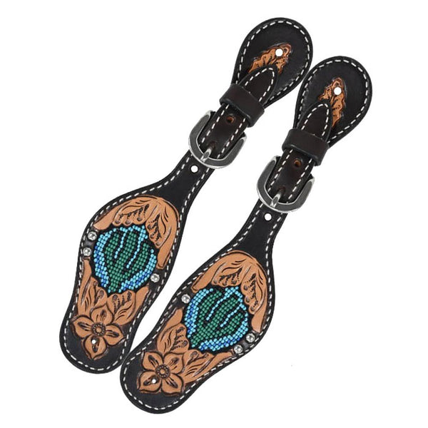 Rafter T Ranch Co Kid’s Spur Strap with Floral Carving, Tan Printed Arrows Inlay main image 0