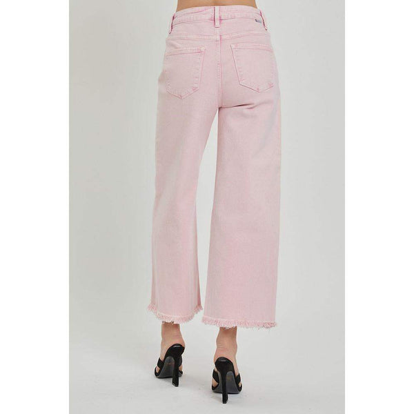 Tummy Control Mid Rise Pin Tuck Wide Leg Jeans with Wide Hem - Risen - Final Sale