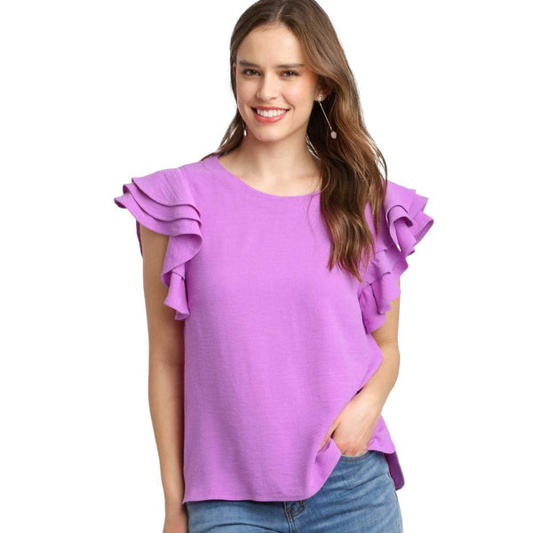 Umgee Floral Split Neck Puff Sleeve Top