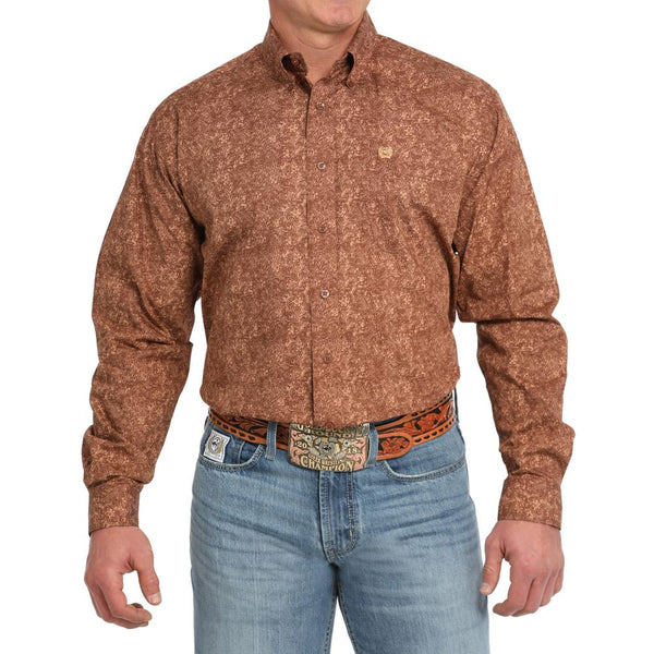 Men's Cinch Stripe Print Button-Down Western Shirt-Brown