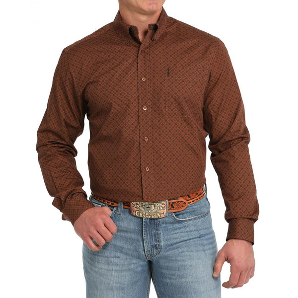 Men's Brown Denim Button Down Shirt with Chest Pocket