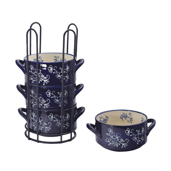 4pc Floral Lace Stackable Bowls w/Rack