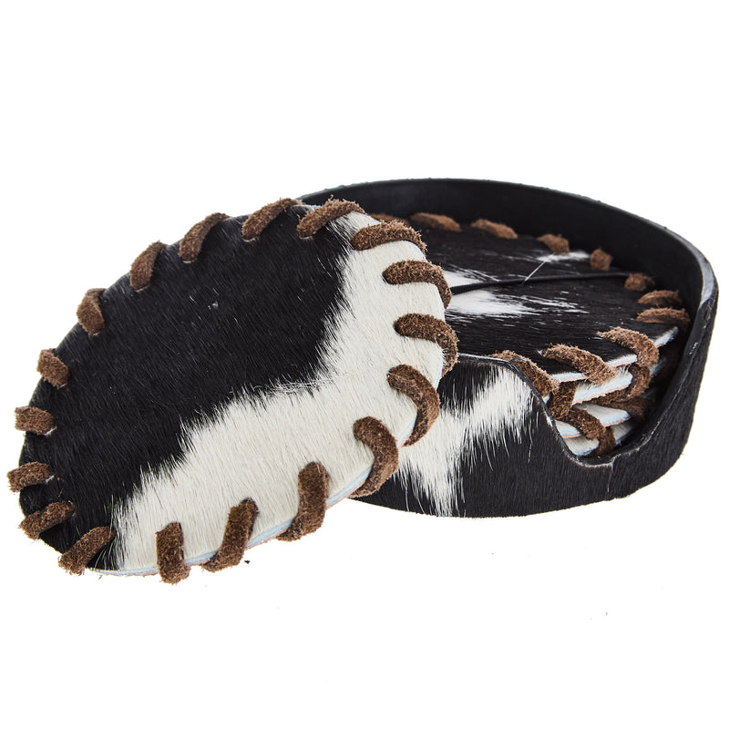 Lmt Design 6pc Black and White Cowhide Coaster Set