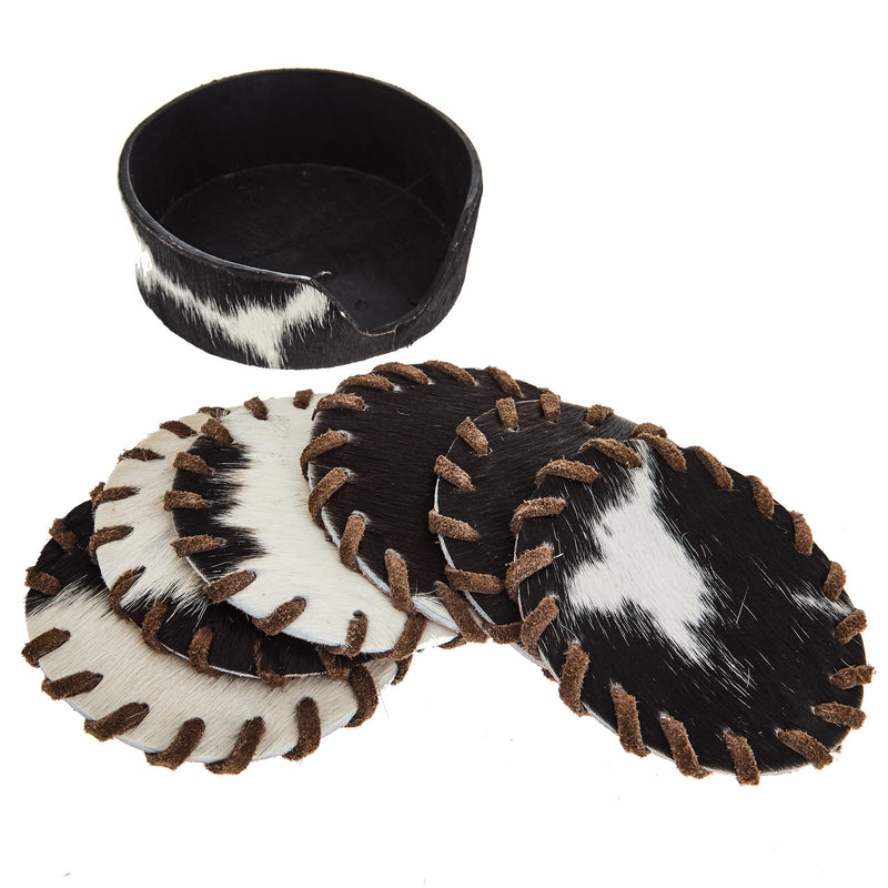 Lmt Design 6pc Black and White Cowhide Coaster Set