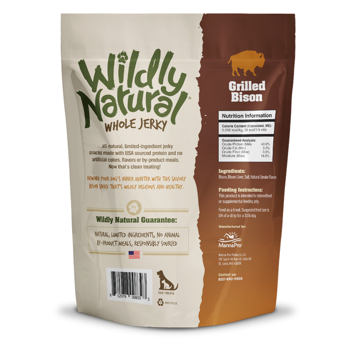 Manna Pro Wildly Natural Whole Jerky Strips - Grilled Bison 5oz