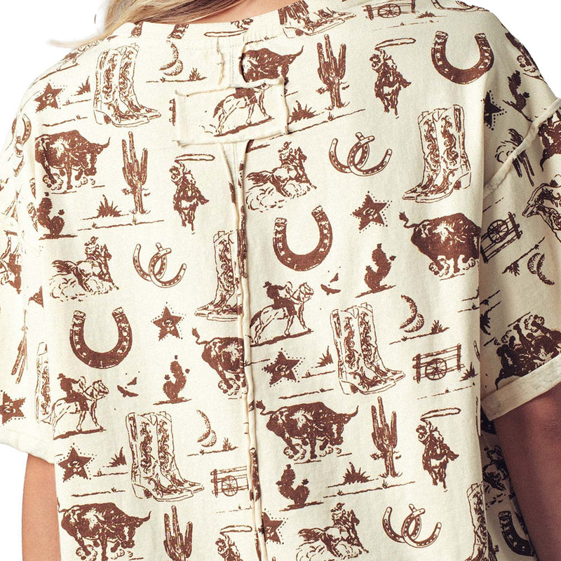 Trend:Notes Women's Khaki Western Print Tee Shirt