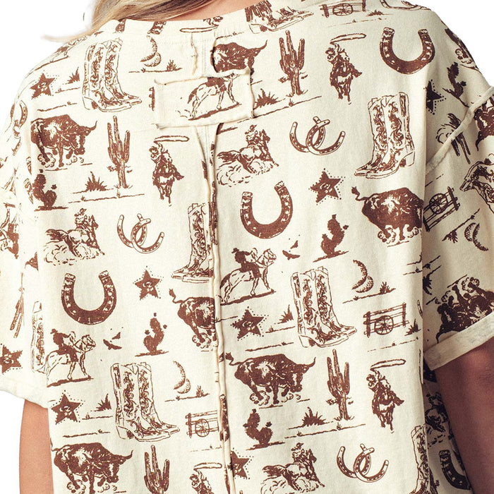 Trend:Notes Women's Khaki Western Print Tee Shirt