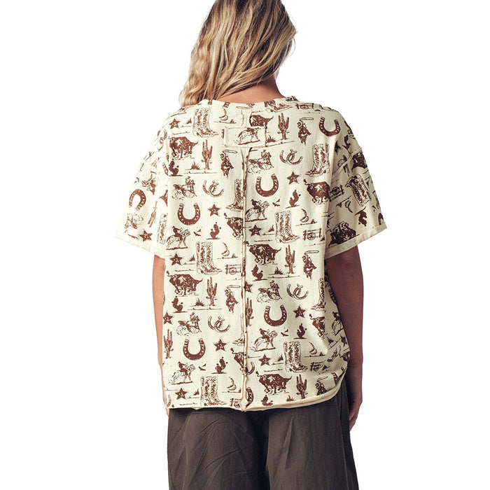 Trend:Notes Women's Khaki Western Print Tee Shirt