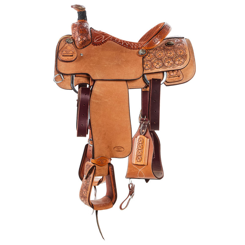 Trent Ward 15in 1/2 Breed Floral Platinum Team Roping Western Saddle
