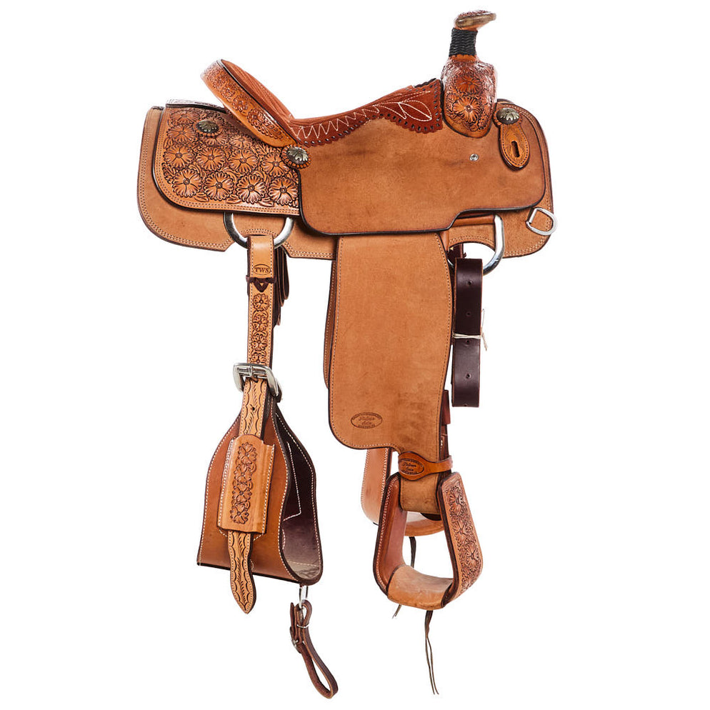 Trent Ward 15in 1/2 Breed Floral Platinum Team Roping Western Saddle