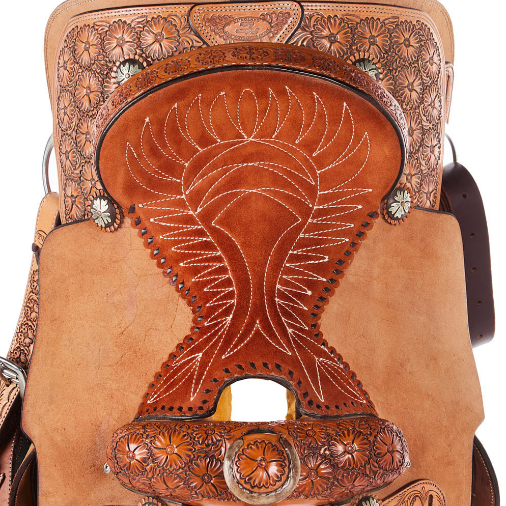 Trent Ward 15in 1/2 Breed Floral Platinum Team Roping Western Saddle