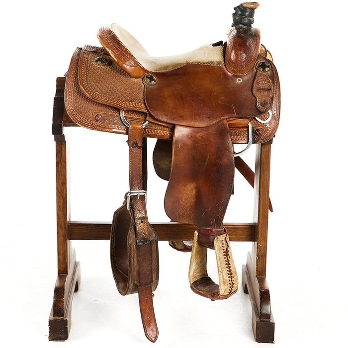 Bar M Saddlery Used 15in 1/2 Breed Waffle Stamp Team Roper
