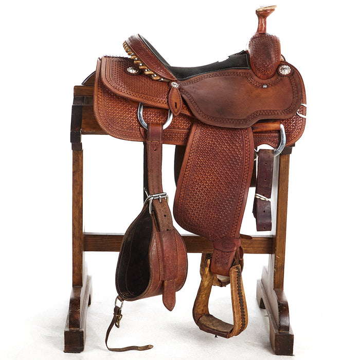 Martin Saddlery Used 14in Waffle Stamp with Rope Border Team Roper