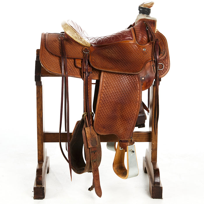 Bill Mcdonald Used 15in Full Basket Stamp Team Roper with Smooth Quilted Seat