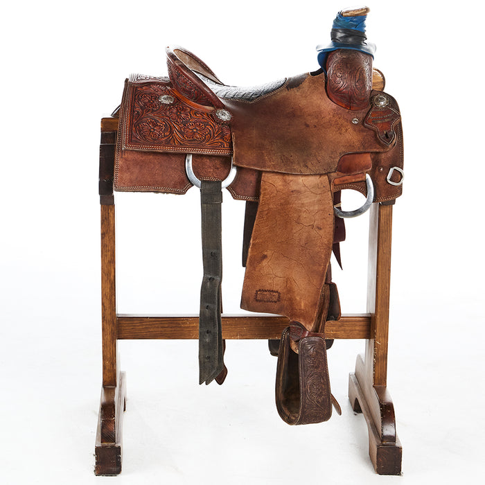 Trent Ward Used 14.5in 1/4 Breed Floral with Inlaid Gator Seat Team Roper