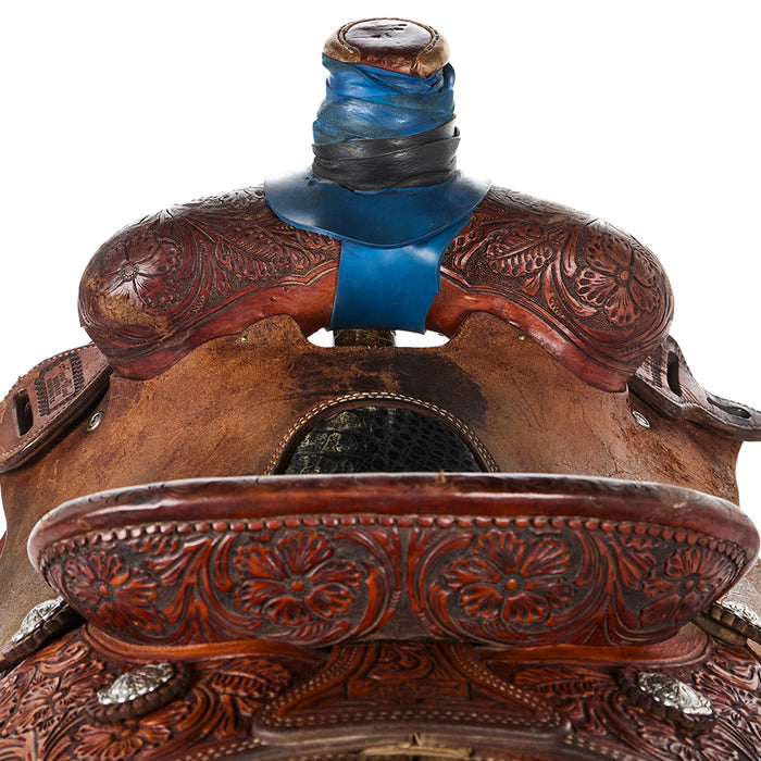 Trent Ward Used 14.5in 1/4 Breed Floral with Inlaid Gator Seat Team Roper
