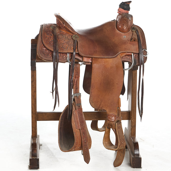 Twister Saddle Shop Used 15in 3/4 Floral Tooled Team Roping Saddle