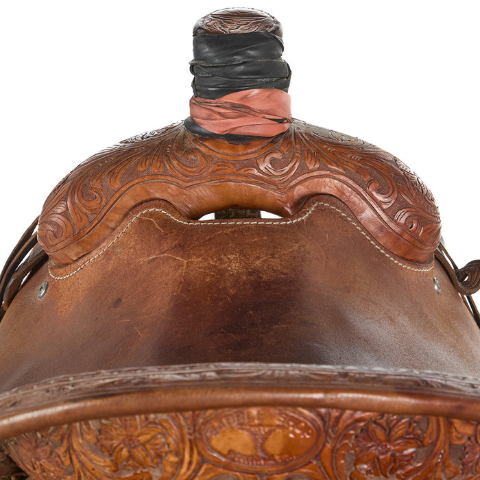 Twister Saddle Shop Used 15in 3/4 Floral Tooled Team Roping Saddle