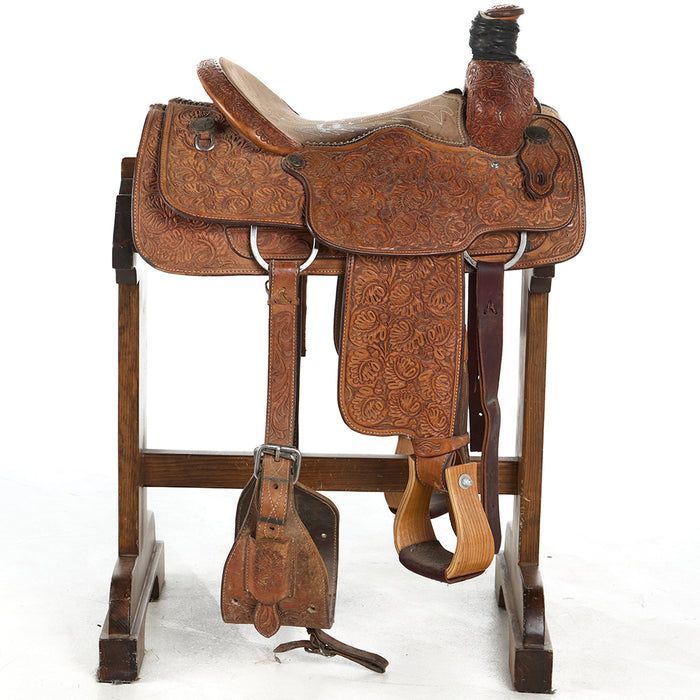 Jerry Beagley Used 15.5in Full Floral Team Roper