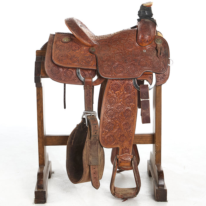 Cactus Saddlery Used 14in Fully Tooled Team Roping Saddle