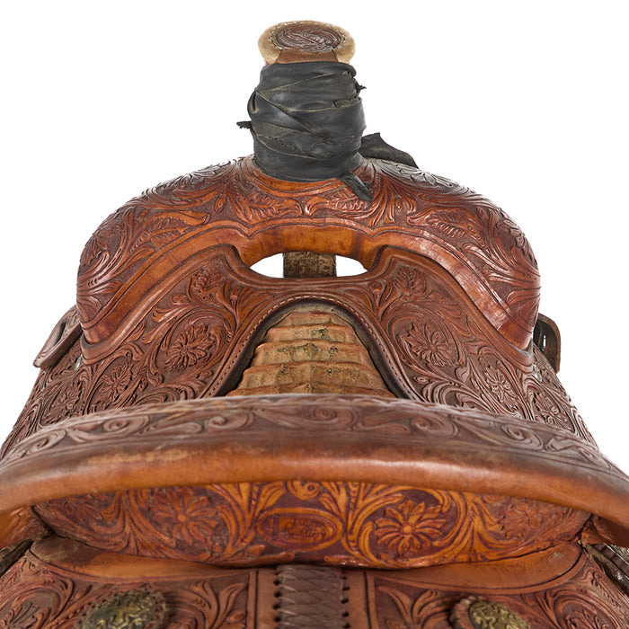 Cactus Saddlery Used 14in Fully Tooled Team Roping Saddle