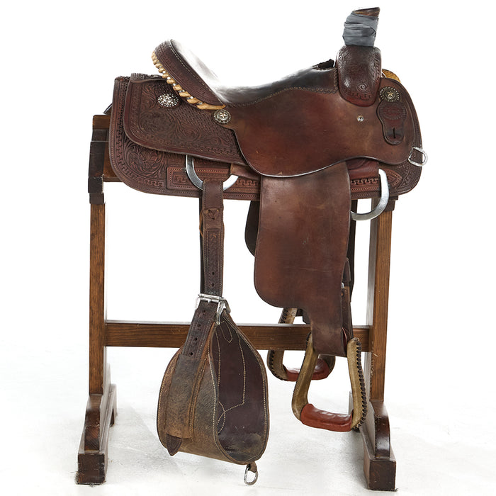 Teskey's Used 15in Floral Tooled with Running W Border Team Roper