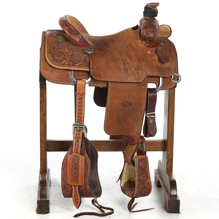 Nrs Pro Series Used 15in 1/2 Breed Floral Tooled Team Roper