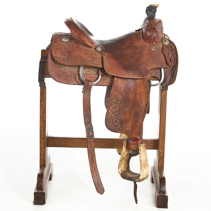4T Saddlery Used 15in Acorn/Oak Tooled Team Roper