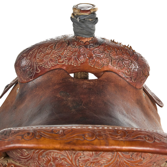 4T Saddlery Used 15in Acorn/Oak Tooled Team Roper