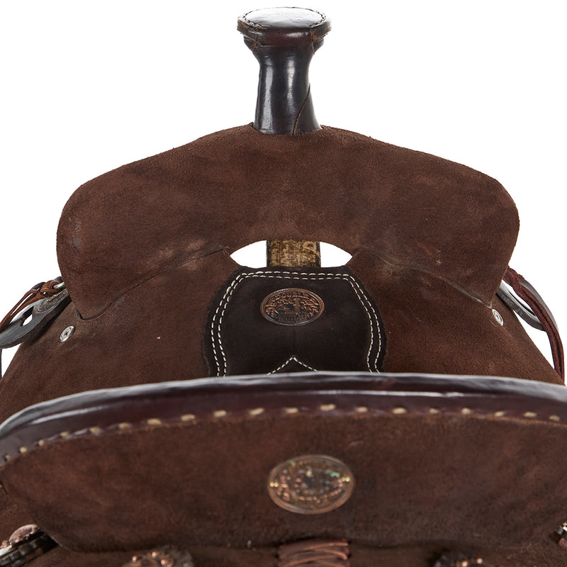 Double J Saddlery Used 15in Chocolate DCCC Trophy Team Roper