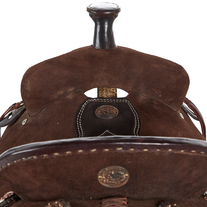 Double J Saddlery Used 15in Chocolate DCCC Trophy Team Roper