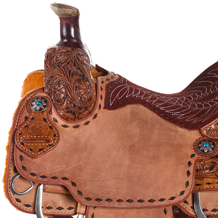 Baiano Saddlery 14.5in Natural 1/4 Breed Floral Tooled Team Roper