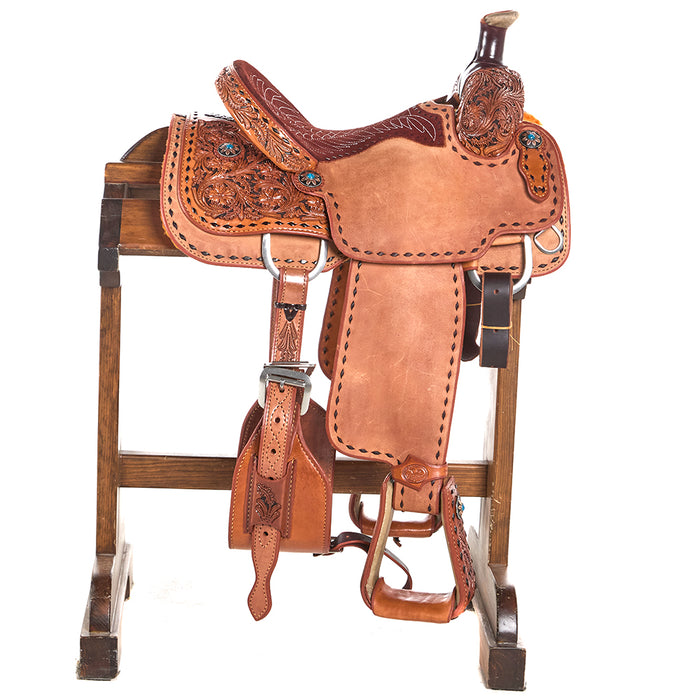 Baiano Saddlery 14.5in Natural 1/4 Breed Floral Tooled Team Roper