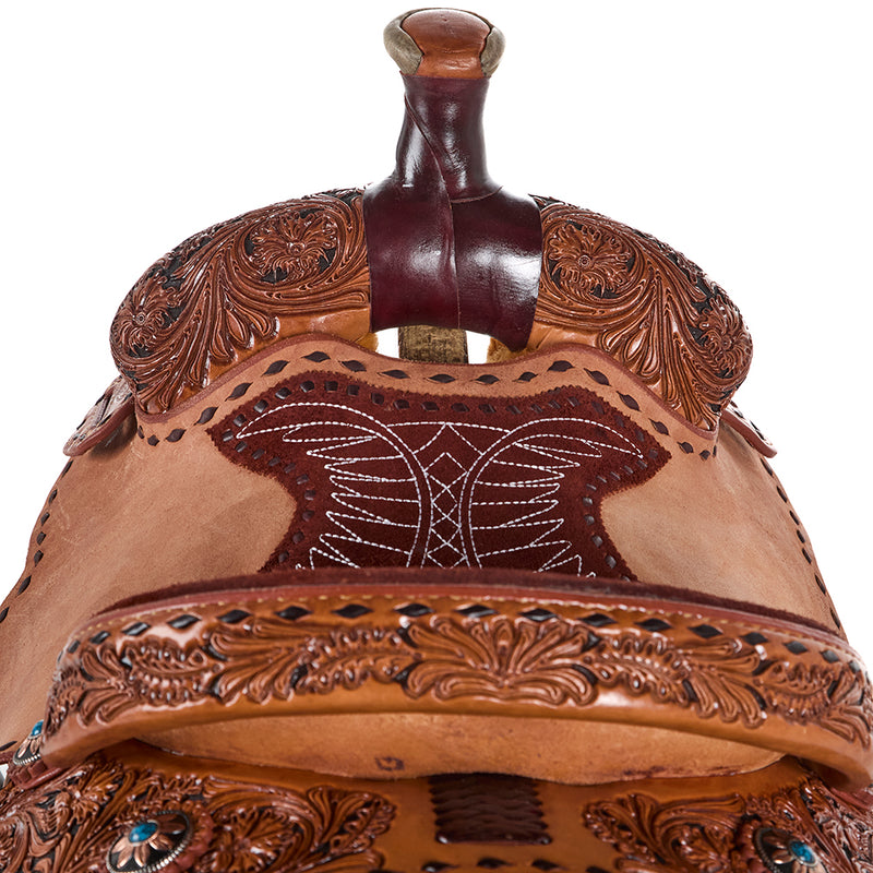 Baiano Saddlery 14.5in Natural 1/4 Breed Floral Tooled Team Roper