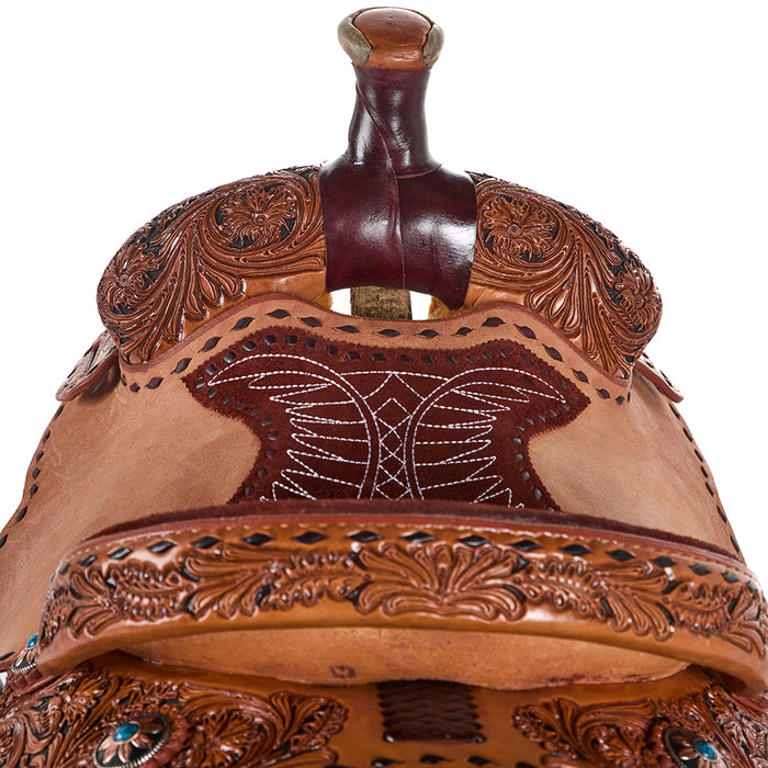 Baiano Saddlery 14.5in Natural 1/4 Breed Floral Tooled Team Roper
