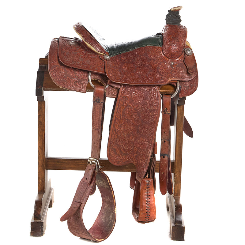 Bill Hill Used 15.5in Floral with Ostrich Seat Team Roper