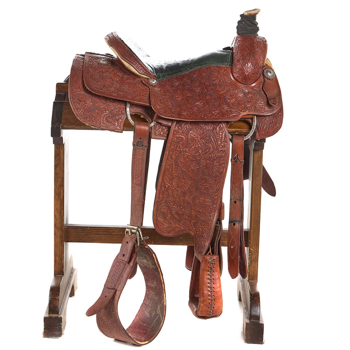 Bill Hill Used 15.5in Floral with Ostrich Seat Team Roper