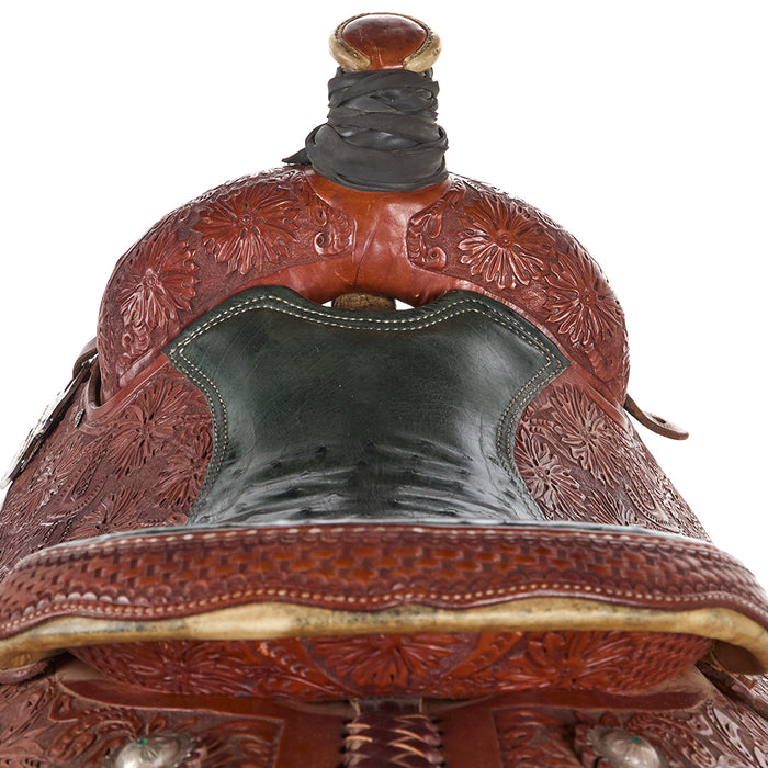 Bill Hill Used 15.5in Floral with Ostrich Seat Team Roper