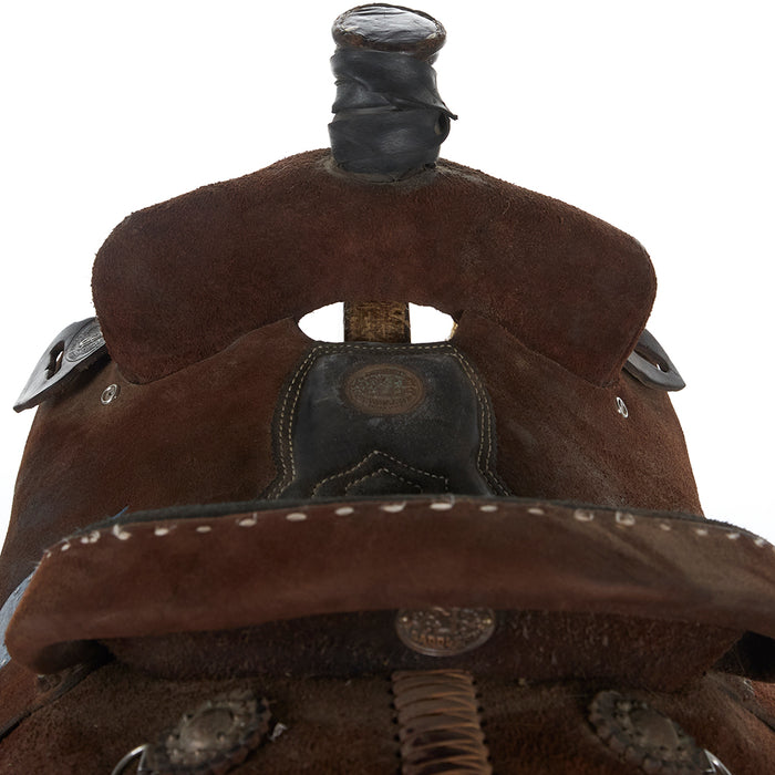 Double J Saddlery Used 14in Chocolate Roughout Trophy Team Roper