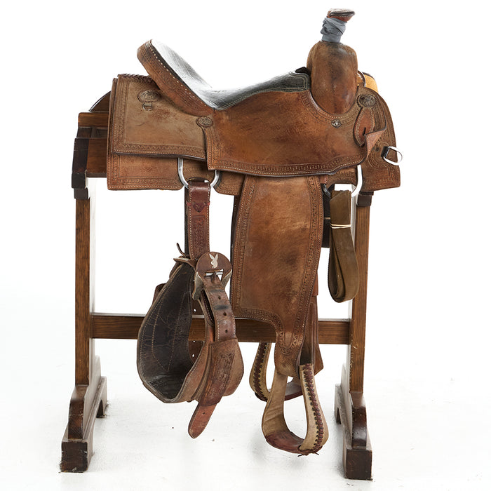 Tod Slone Used 15in Rope Border Gold Series Team Roper