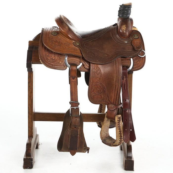 Nrs Pro Series Used 14.5in Floral and Wide Border Tooled Team Roper