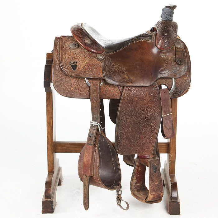 Jay Nordley Used 15in 3/4 Breed Floral Tooled Team Roper