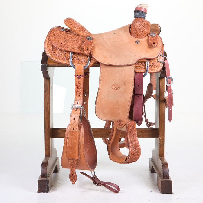 NRS Used 14in1/2 Floral Tooled Team Roping Saddle