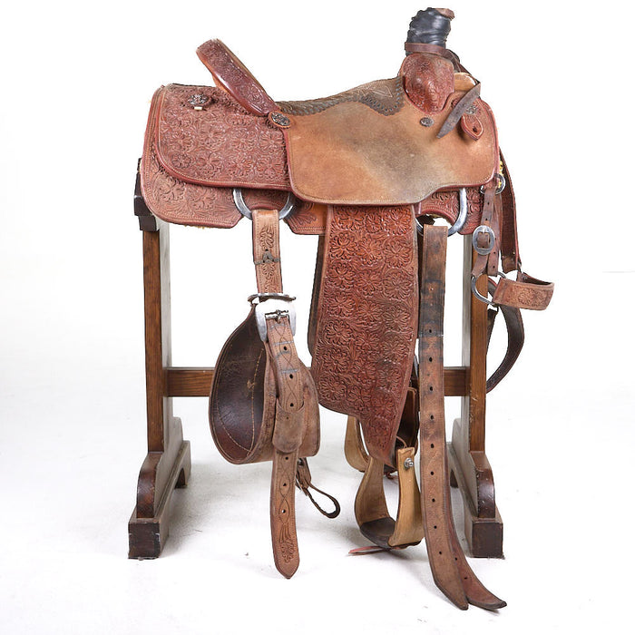 Roberts Saddlery Used 15in 3/4 Tooled Team Roping Saddle