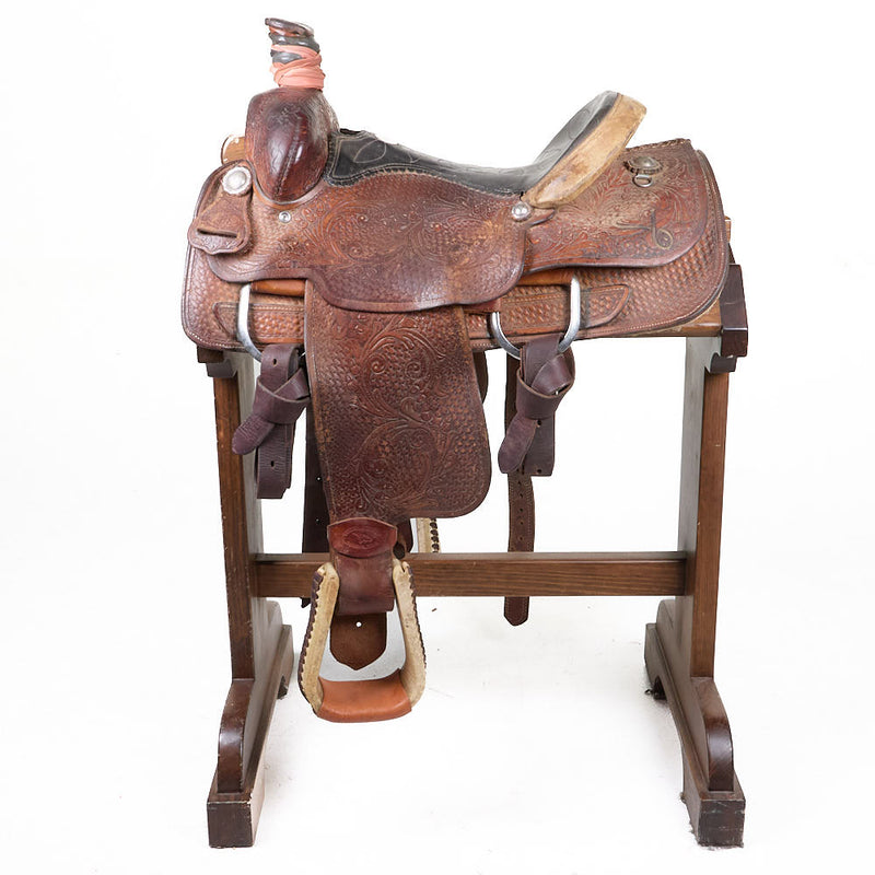 Double J Saddlery Used 14.5in Basket Stamp Oak and Acorn Team Roper