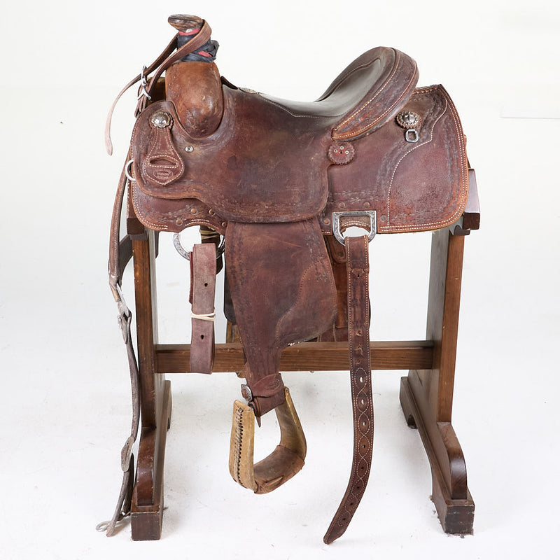Three Forks Saddlery Used 13.75in Roughout Team Roping Saddle