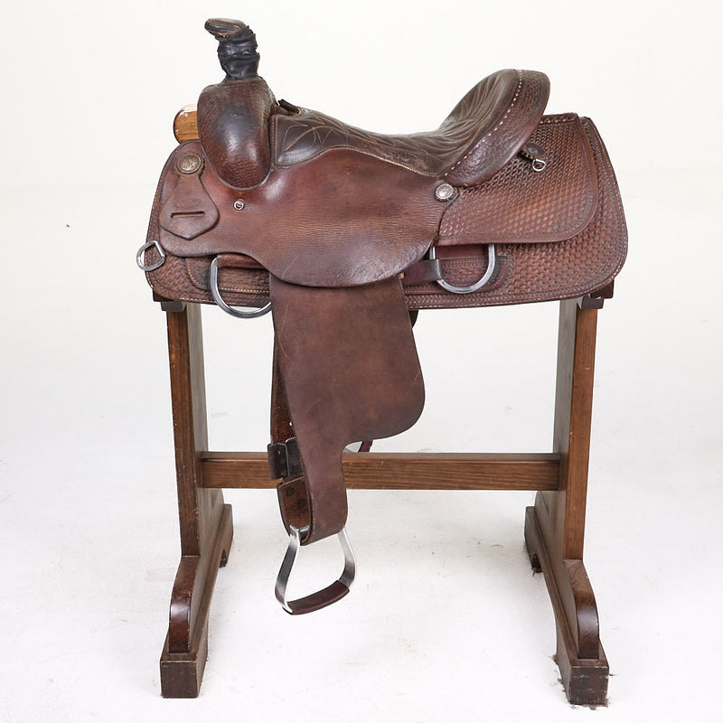 Sanchez Used 15in 1/2 Breed Basket Stamp Sanchez Team Roping Saddle