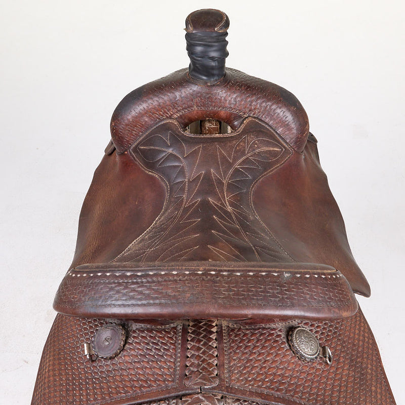 Sanchez Used 15in 1/2 Breed Basket Stamp Sanchez Team Roping Saddle