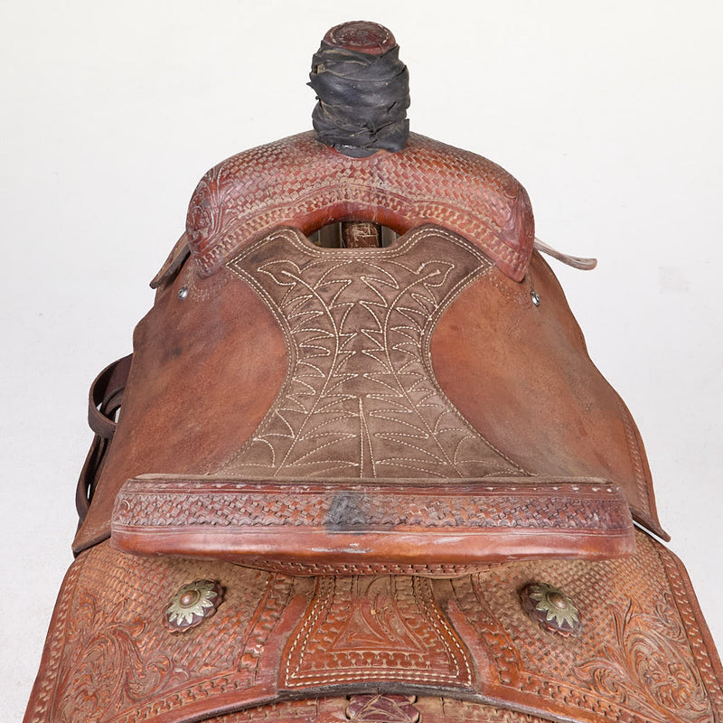 Circle J Used 16in 1/2 Breed Basket Weave and Floral Circle J Team Roping Saddle